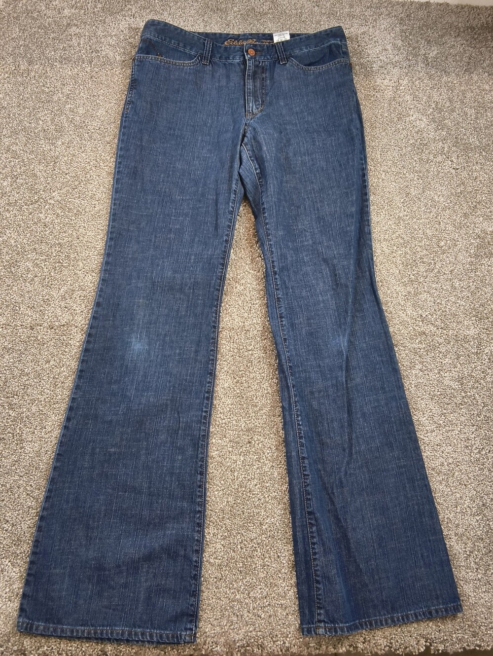 Eddie Bauer Jeans Women's Dark Wash Size 8 Tall Bootcut Stretch Flap Pockets